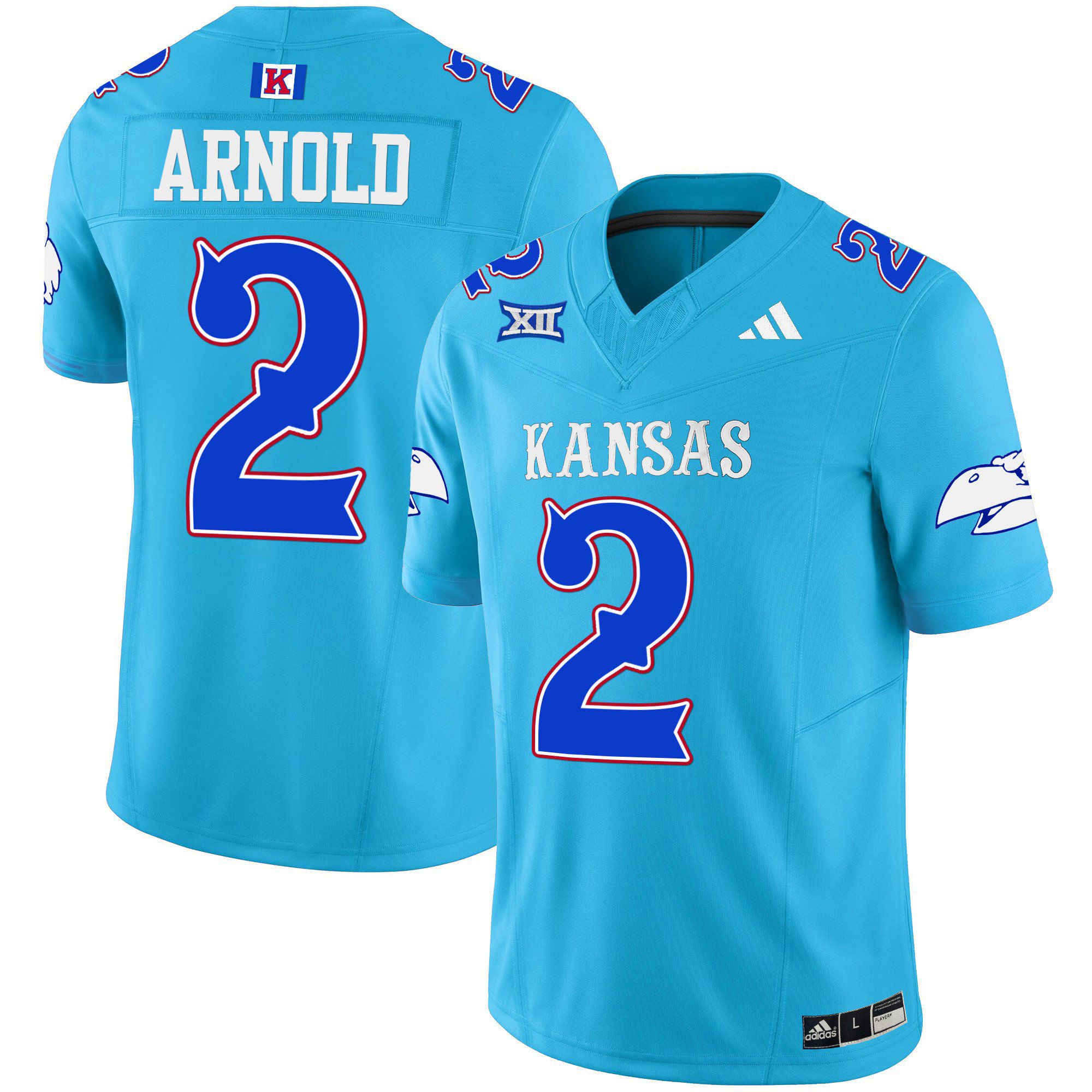 Men Kansas Jayhawks #2 Arnold Light Blue 2024 Blackhawk Vapor Limited NCAA Jersey